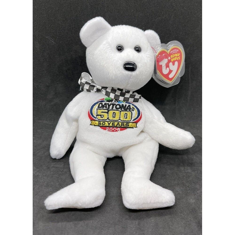 NASCAR Daytona 500 Celebrating 50 Years 2008 White TY‎ Beanie Baby NWMT